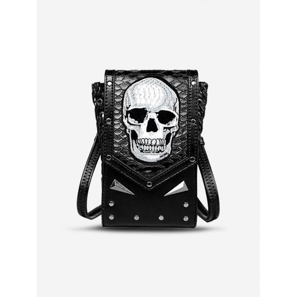 Halloween Skull Rivet Phone Crossbody Bag