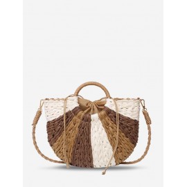 Semicircle Colorblock Beach Raffia Crossbody Bag