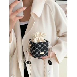 Patterned Chain Strap Mini Bucket Bag