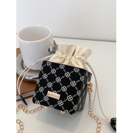 Patterned Chain Strap Mini Bucket Bag