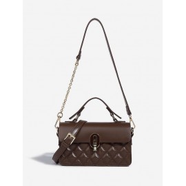 Quilted Flap Half Chain Rectangle Shoulder Bag