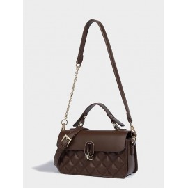 Quilted Flap Half Chain Rectangle Shoulder Bag