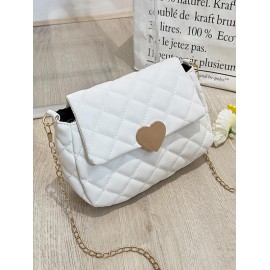 Heart Shaped Metal Quilted Chain Crossbody Bag