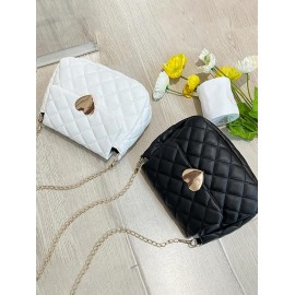 Heart Shaped Metal Quilted Chain Crossbody Bag