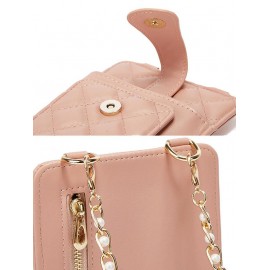 Rhombus Embroidered Chain Phone Bag