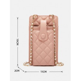 Rhombus Embroidered Chain Phone Bag