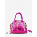 Metallic Rhinestone Tassel Embossed Shell Shape Chain Tote Bag