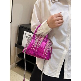 Metallic Rhinestone Tassel Embossed Shell Shape Chain Tote Bag