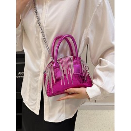 Metallic Rhinestone Tassel Embossed Shell Shape Chain Tote Bag