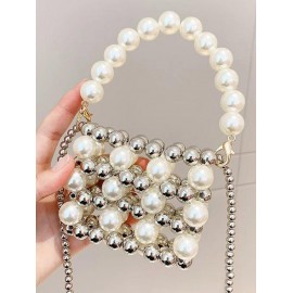 Handmade Faux Pearl Beading Mini Crossbody Bag