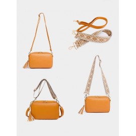 Tassels Decor Zipper Crossbody Bag