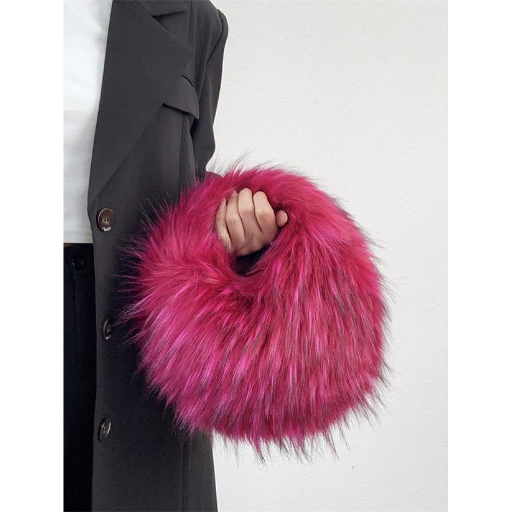 Women's Y2K Aesthetic Punk Style Colorblock Fluffy Faux Raccoon Fur Club Chain Hobo Tote Bag