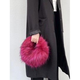 Women's Y2K Aesthetic Punk Style Colorblock Fluffy Faux Raccoon Fur Club Chain Hobo Tote Bag