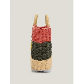 Colorblock Straw Braided Beach Boho Tote Bag