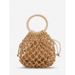 Handmade Braid Drawstring Wooden Handle Beach Tote Bag