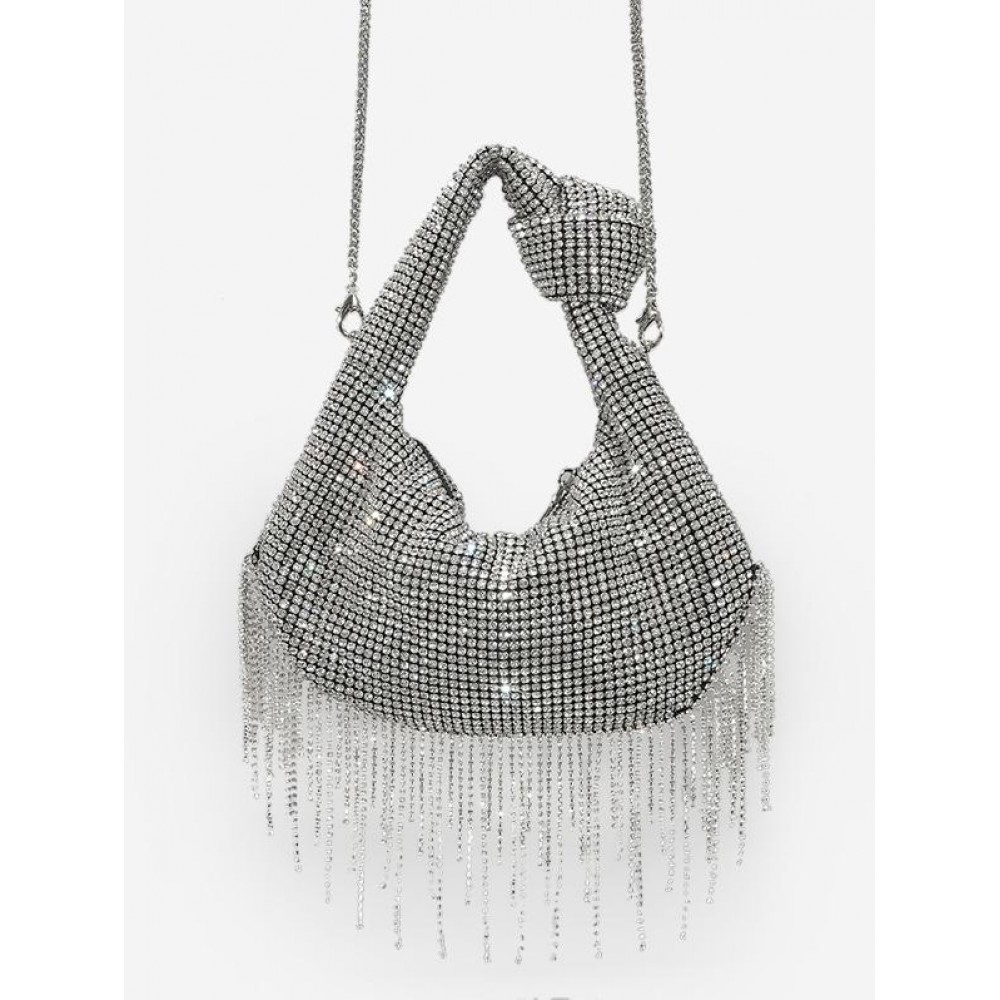 Slouchy Rhinestone Fringed Knot Evening Party Bag