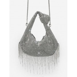 Slouchy Rhinestone Fringed Knot Evening Party Bag