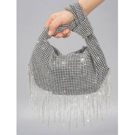 Slouchy Rhinestone Fringed Knot Evening Party Bag