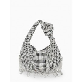 Slouchy Rhinestone Fringed Knot Evening Party Bag