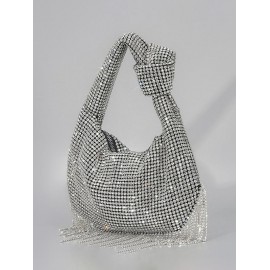 Slouchy Rhinestone Fringed Knot Evening Party Bag