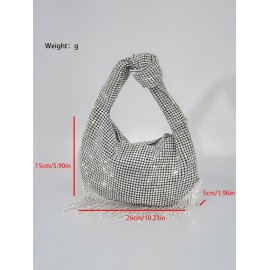 Slouchy Rhinestone Fringed Knot Evening Party Bag