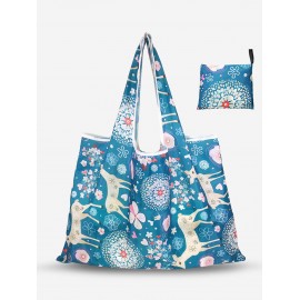 Animal Deer Floral Pattern Foldable Large Capacity Shopper Tote Bag with Coin Purse