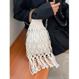 2 In 1 Dual Handle Fringe Crochet Bag