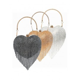 Heart Shape Rhinestones Fringed Clutches Evening Party Bag