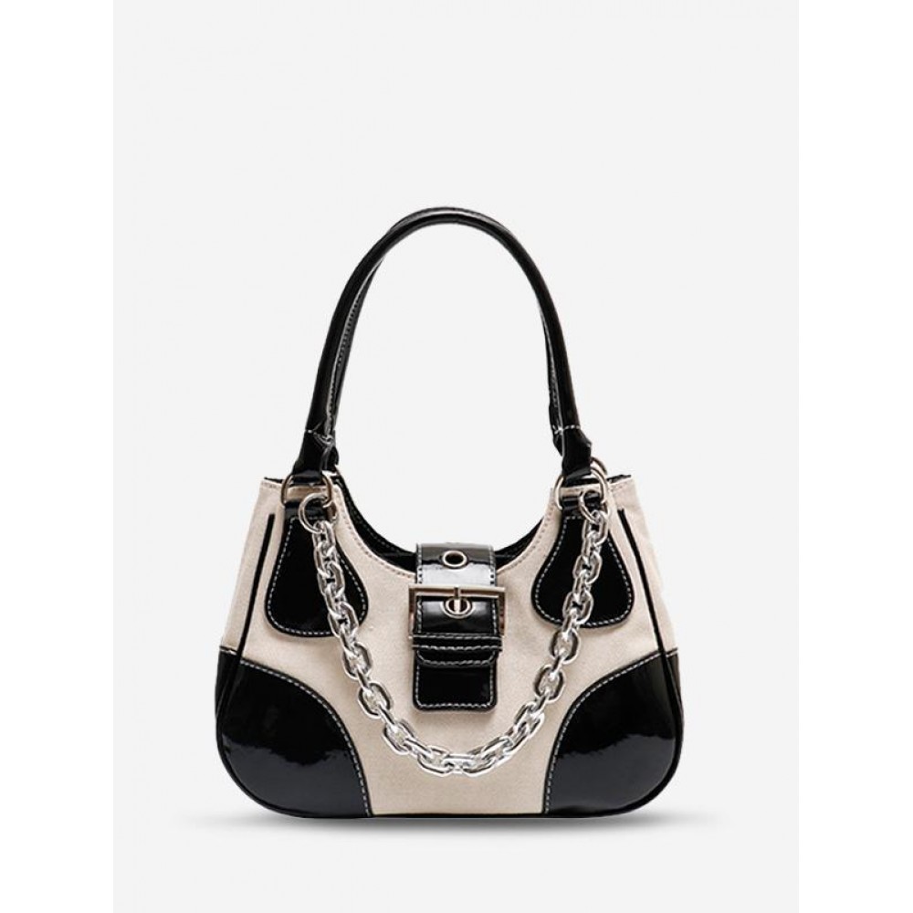 Chain Embellished Buckle Shoulder Bag