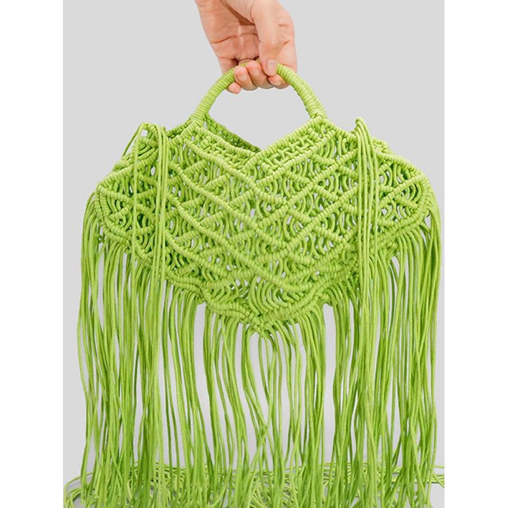 Hollow Out Handmade Braided Tassel Design Beach Tote Bag