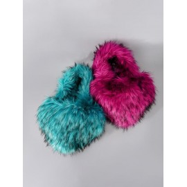 Women's Fashion Retro Heart Shape Fluffy Faux Mink Hair Party Tote Bag