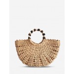 Women's Beach Vacation Large Capacity Beading Handle Straw Bag