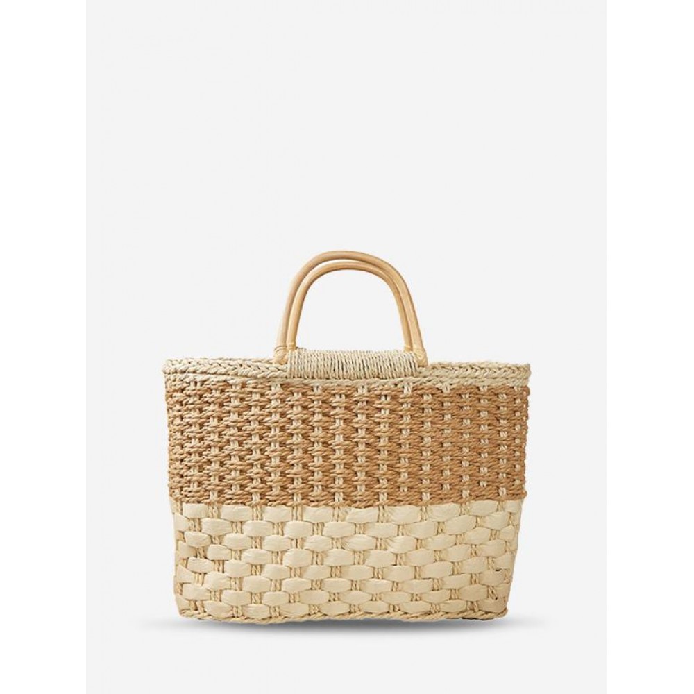 Colorblock Straw Picnic Tote Bag