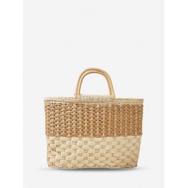 Colorblock Straw Picnic Tote Bag