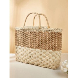 Colorblock Straw Picnic Tote Bag