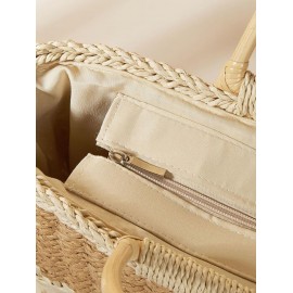 Colorblock Straw Picnic Tote Bag