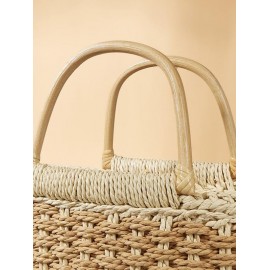 Colorblock Straw Picnic Tote Bag