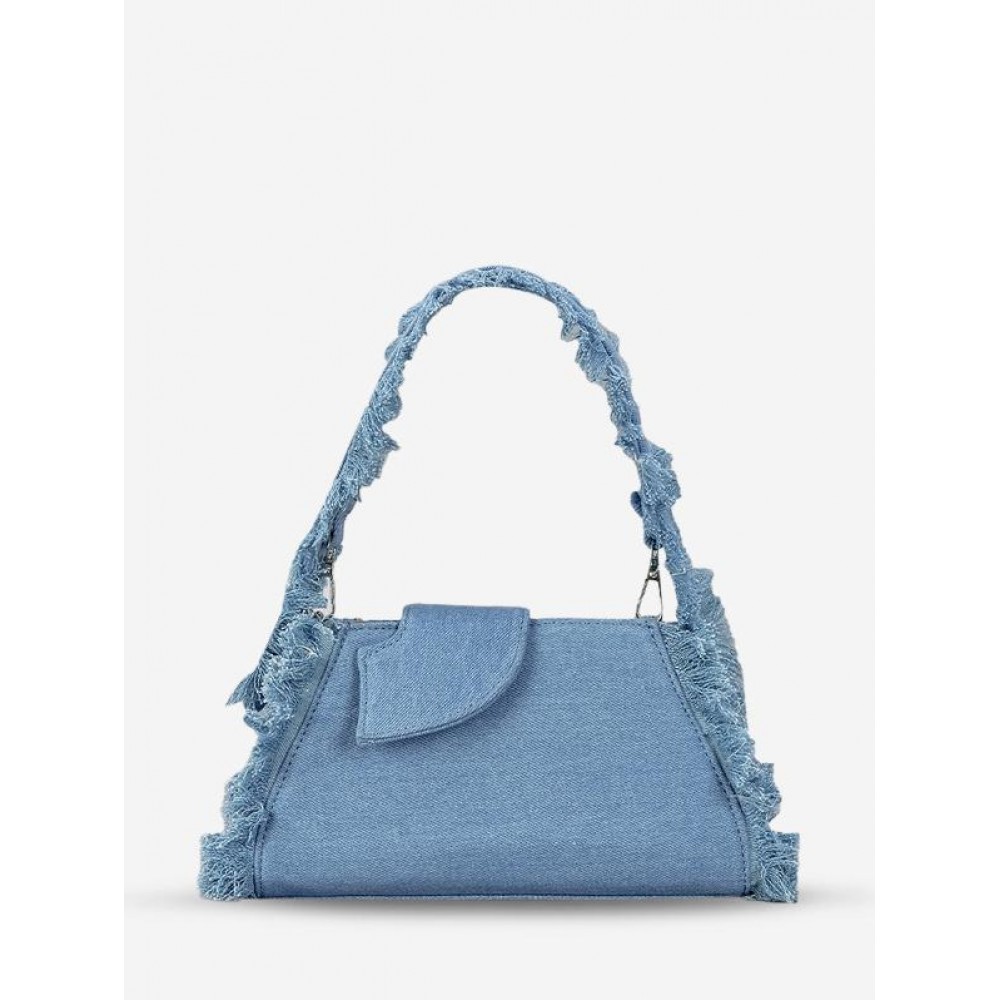 Denim Frayed Shoulder Bag