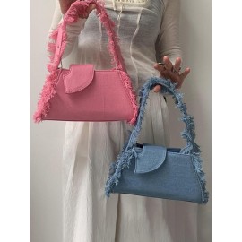 Denim Frayed Shoulder Bag